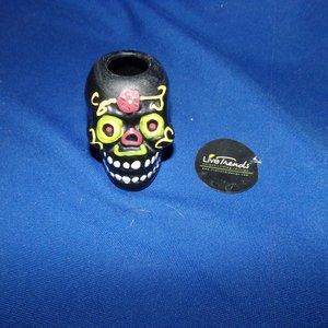 Vintage Live Trends Mini Sugar Skull Planter - Black Ceramic Hand Painted